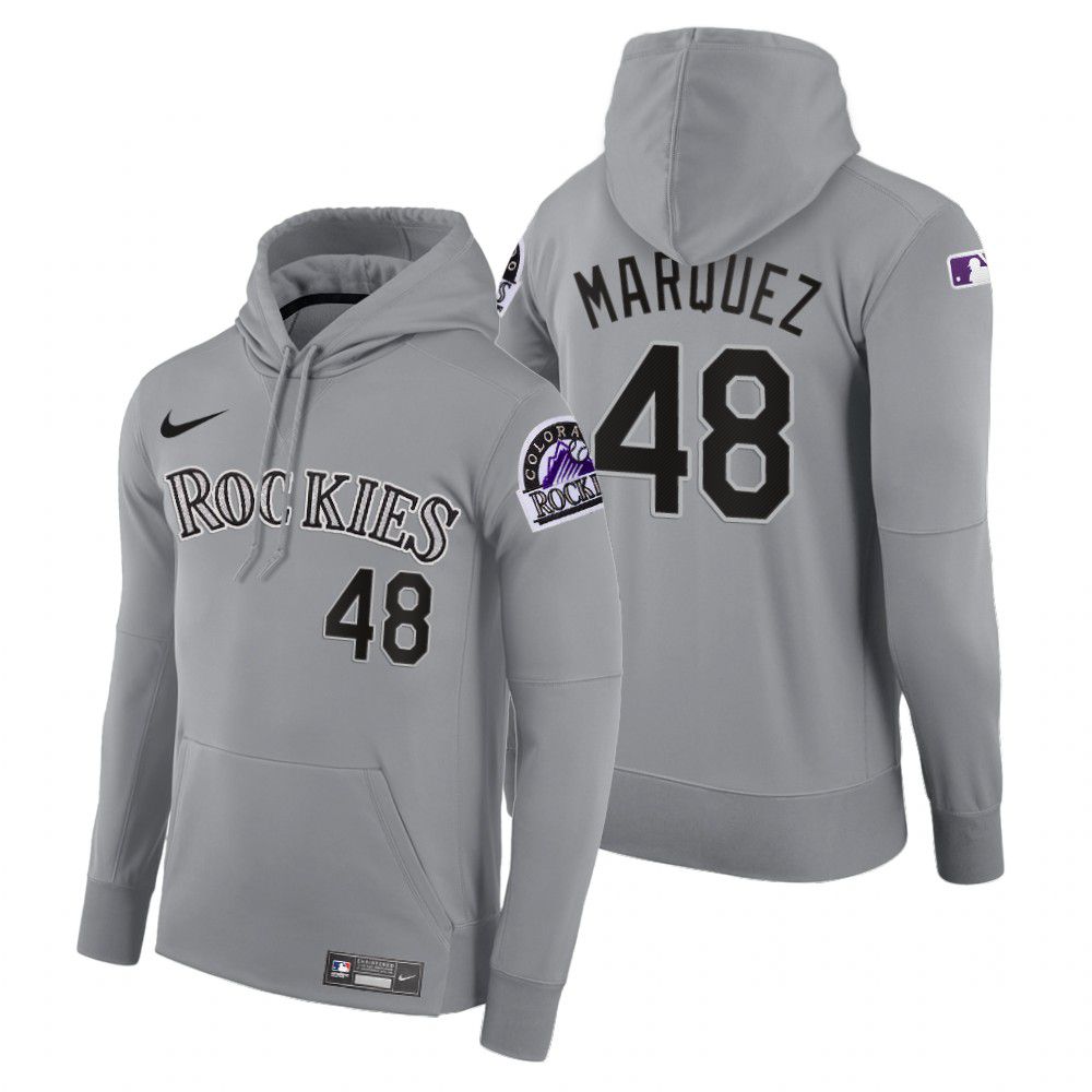 Cheap Men Colorado Rockies 48 Marquez gray road hoodie 2021 MLB Nike Jerseys